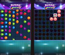 Screenshot van het kleurrijke match-achtige spel "jammin' jars" door push-gaming, met levendige fruitsymbolen en bonusfuncties in het spel.