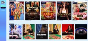Een verscheidenheid aan online Casino Friday-spelinterfaces met live dealers en spelshow-achtige wielen.
