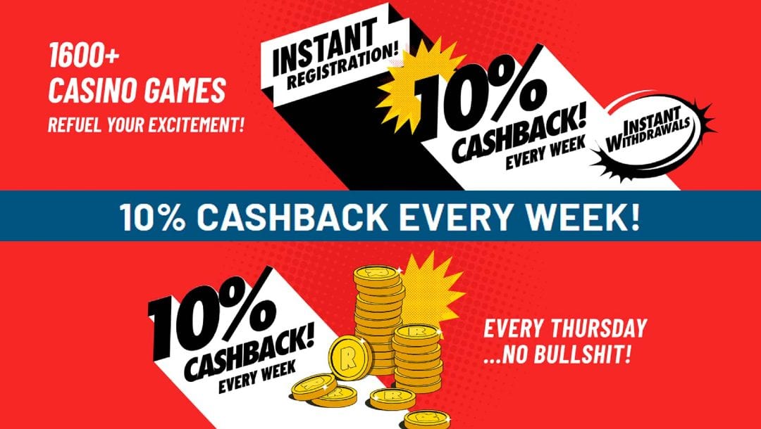 Tank Casino-advertenties met onmiddellijke registratie, 10% cashback elke week en onmiddellijke opnames.