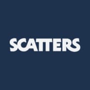 Witte tekst met de spelling "Scatters" op een marineblauwe achtergrond.