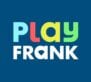 Kleurrijk "playfrank casino" logo op een blauwe achtergrond.